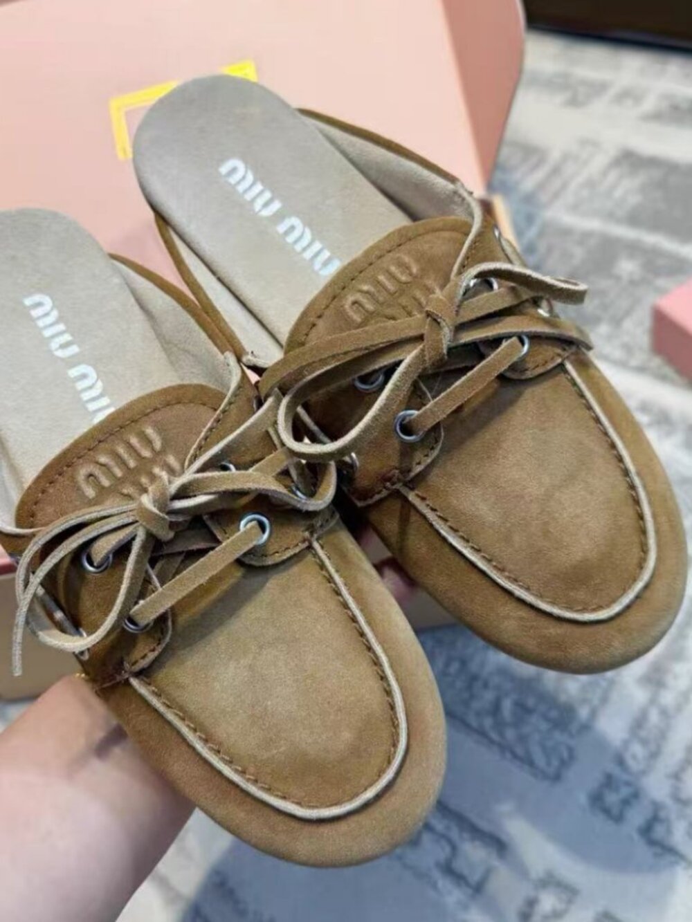 Miu Miu Brown Suede Lace‑Up Mule Slide - Picture 2 of 9